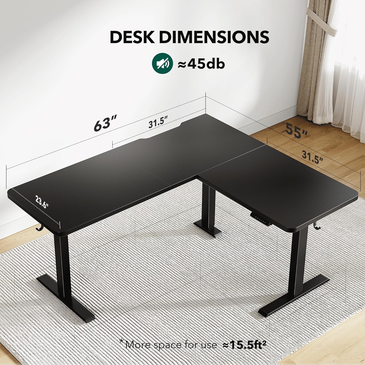 L-Shaped 63x55 Electric Standing Desk Adjustable Height Corner Black