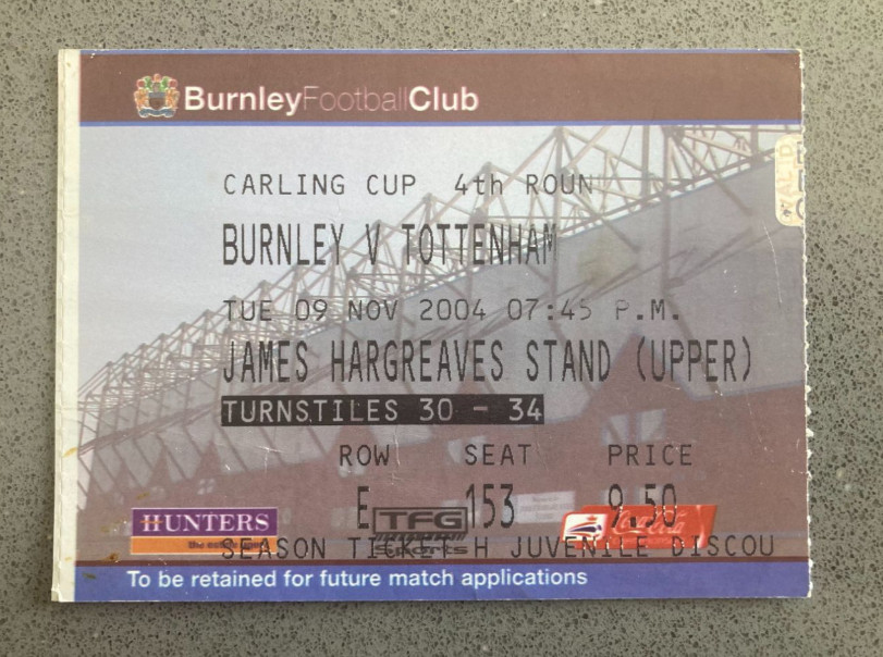 Burnley v Tottenham Hotspur 2004-05 Match Ticket
