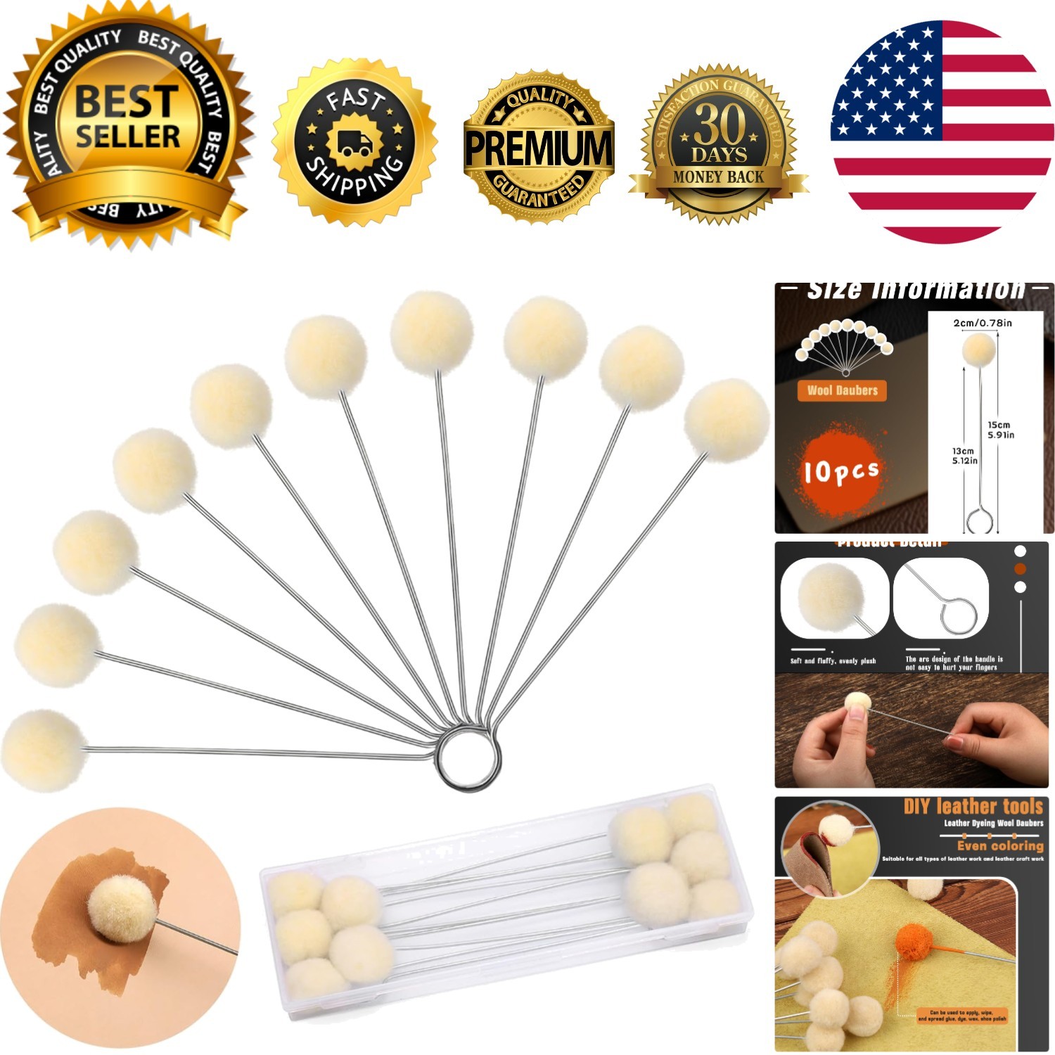 Eco-Friendly Leather Dye Applicators - 10-Piece Wool Brush Set for DIY Lovers