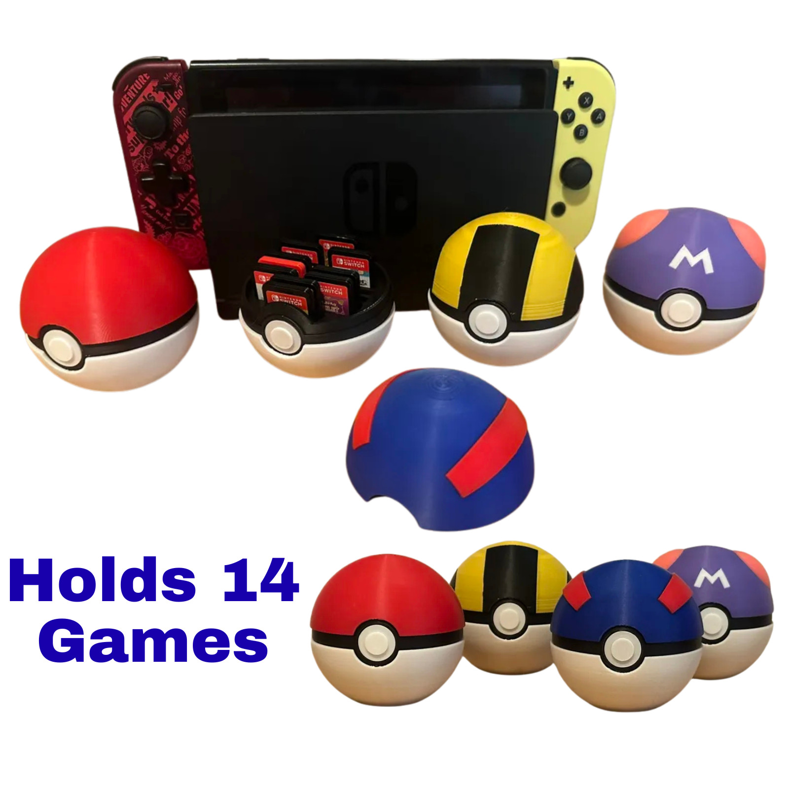 Pokemon Nintendo Switch & 2 Game Cartridge Holder Pokeball Case Storage