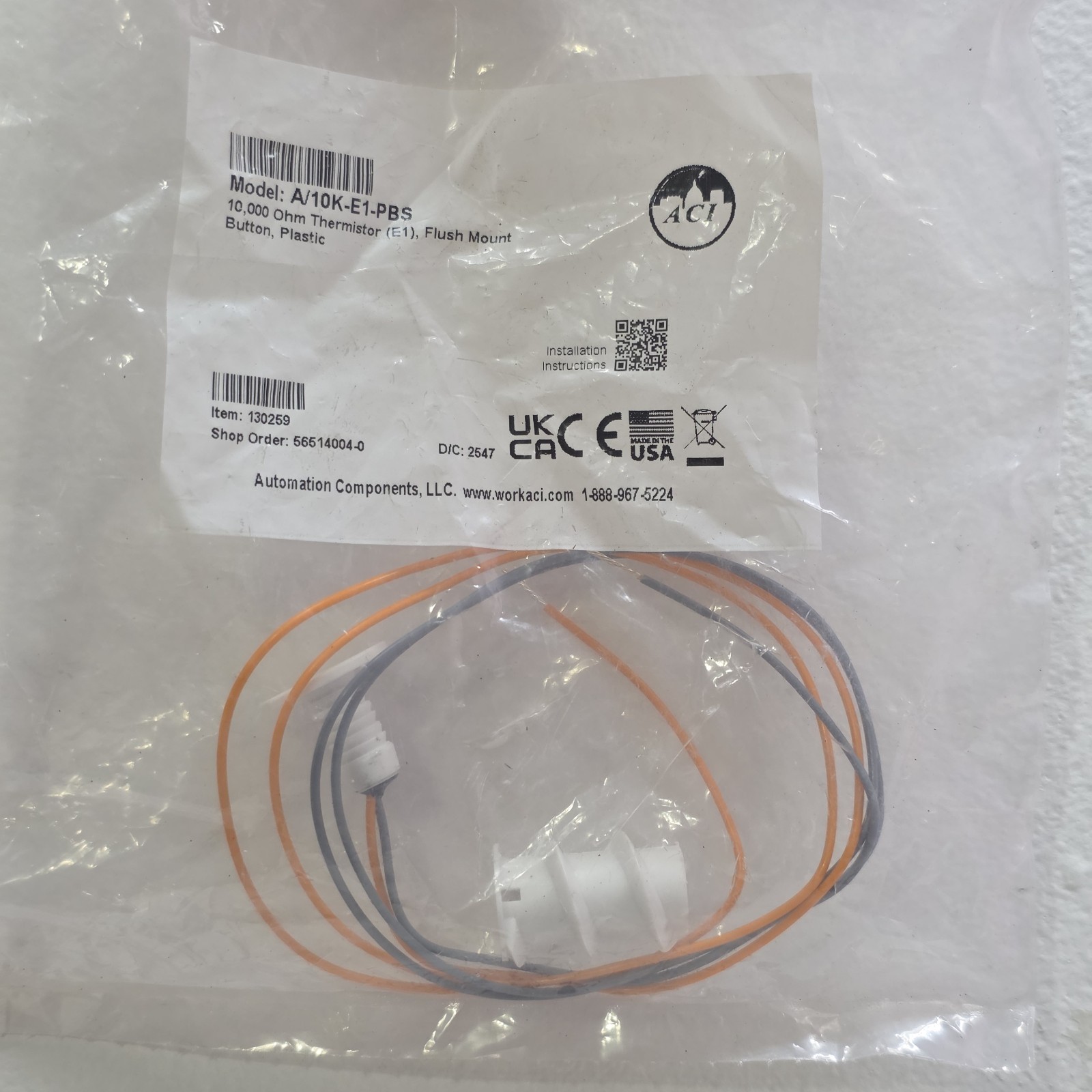 ACI 10,000 Ohm Thermistor E1 Flush Mount Button Plastic A/10K-E1-PBS