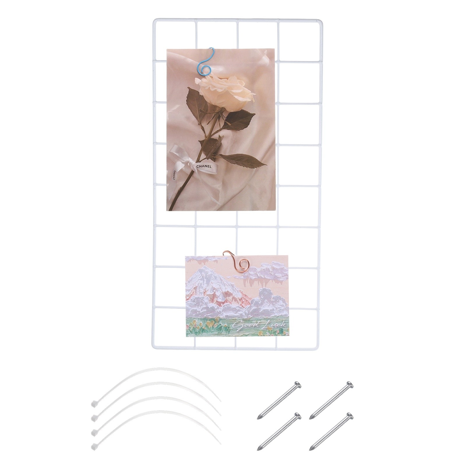 Grid Wall Panels, 15.7" x 7.9" Display Holders Hanging Frame, White