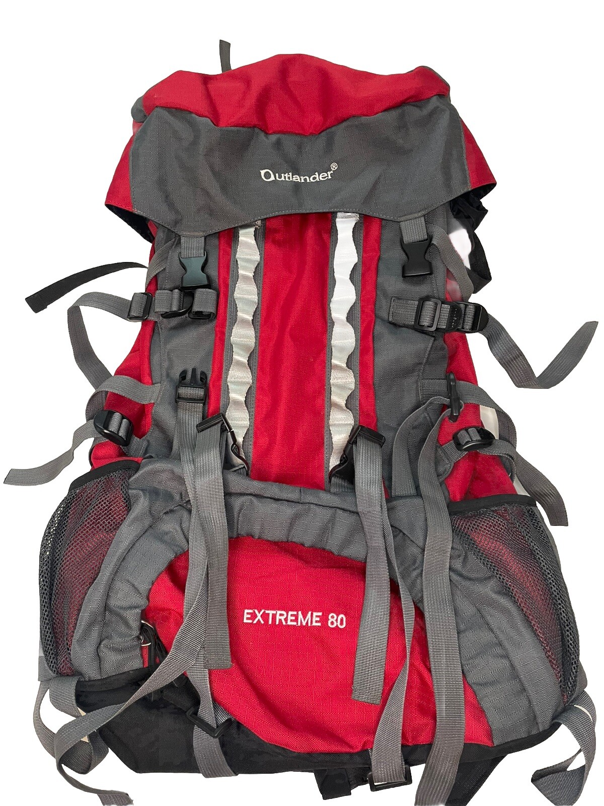 Outlander Extreme 80 Backpack Red Gray Reflective Hiker Camping Adult