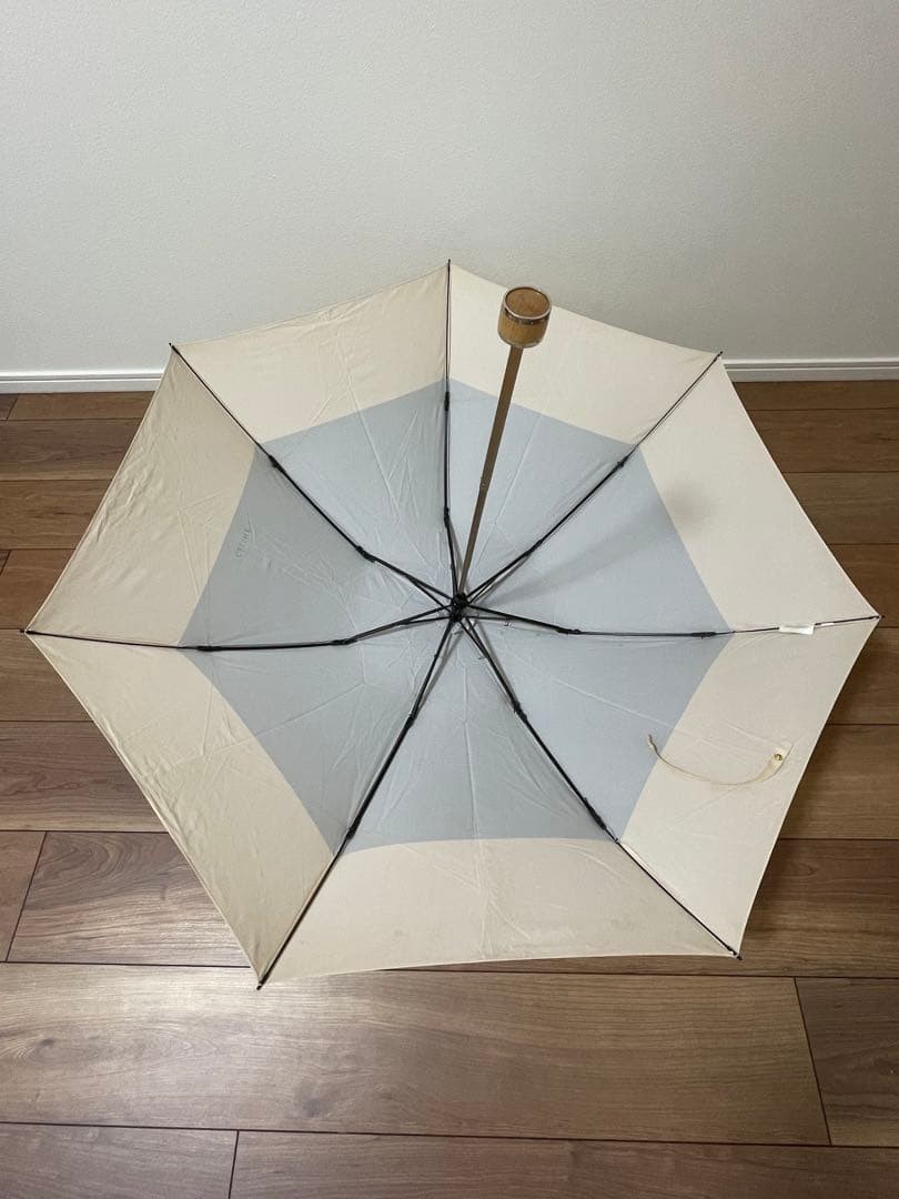 CELINE Folding Umbrella Pink Blue Gold Hardware Subtle Logo Authentic