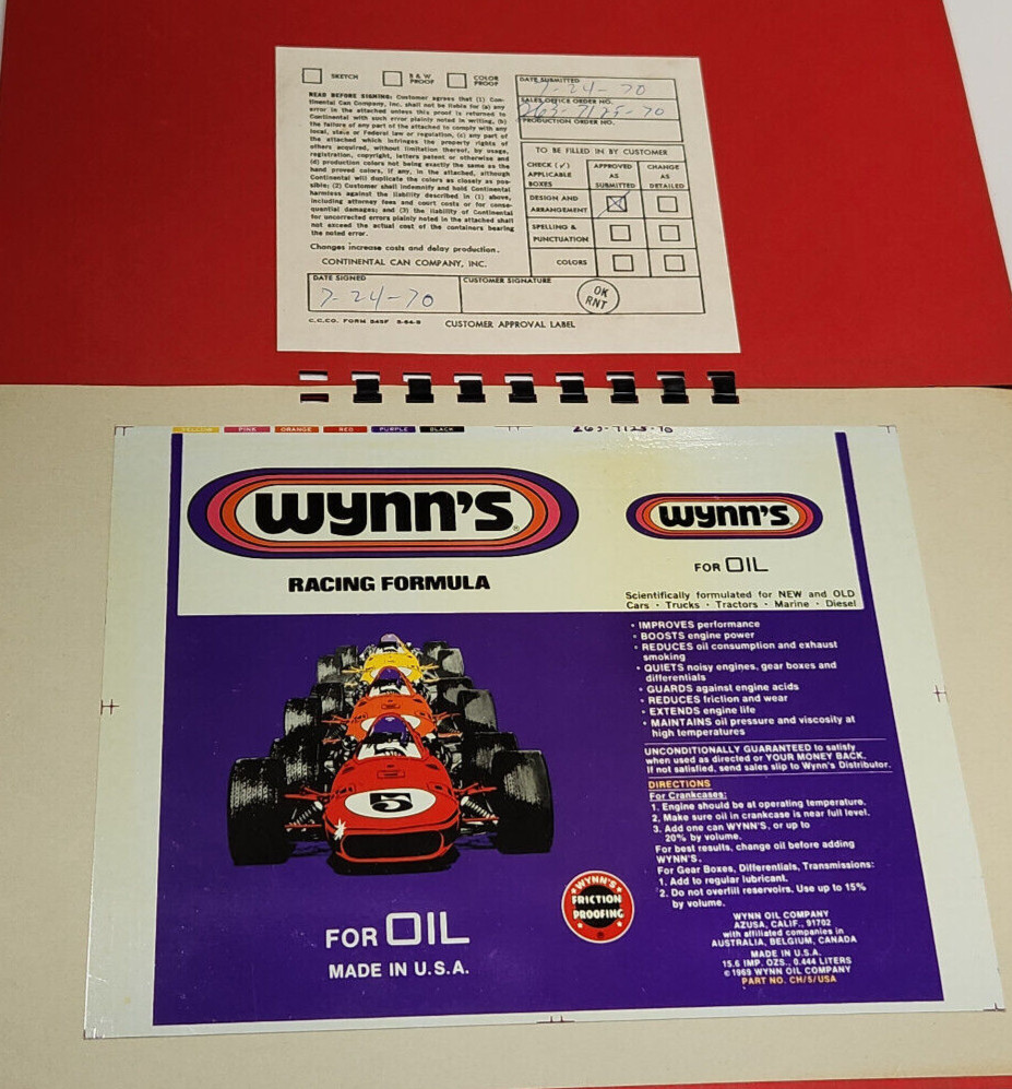 rare CONTINENTAL CAN flat EMPTY WYNN'S RACEN FORMULA 4 OIL APPRO Museum 1970 8w5