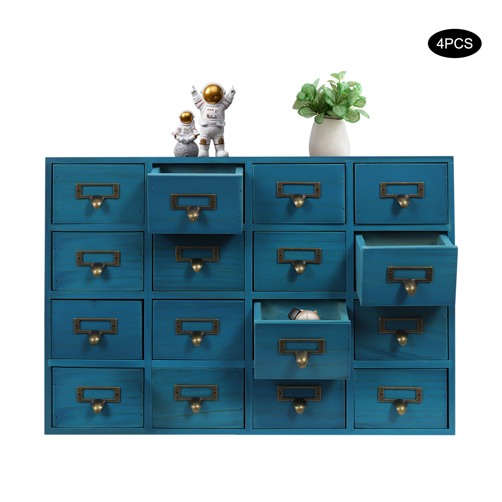 4 PCS*16-Drawer Blue Cabinets Rectangle Storage Cabinet 64-Drawer Storage Box