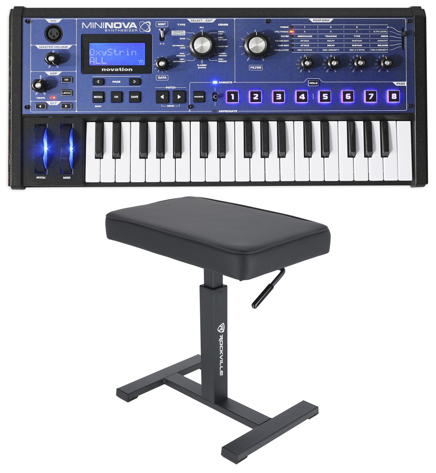 Novation MiniNova 37-Key USB MIDI Keyboard Synthesizer+Hydraulic Air Lift Bench