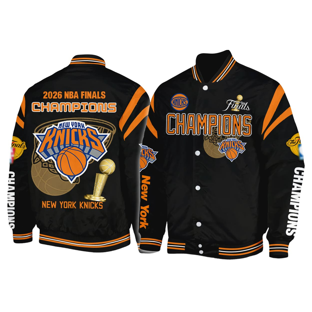 New York Knicks 2026 NBA Finals Champions Baseball Jacket - ALL PRINT, V11