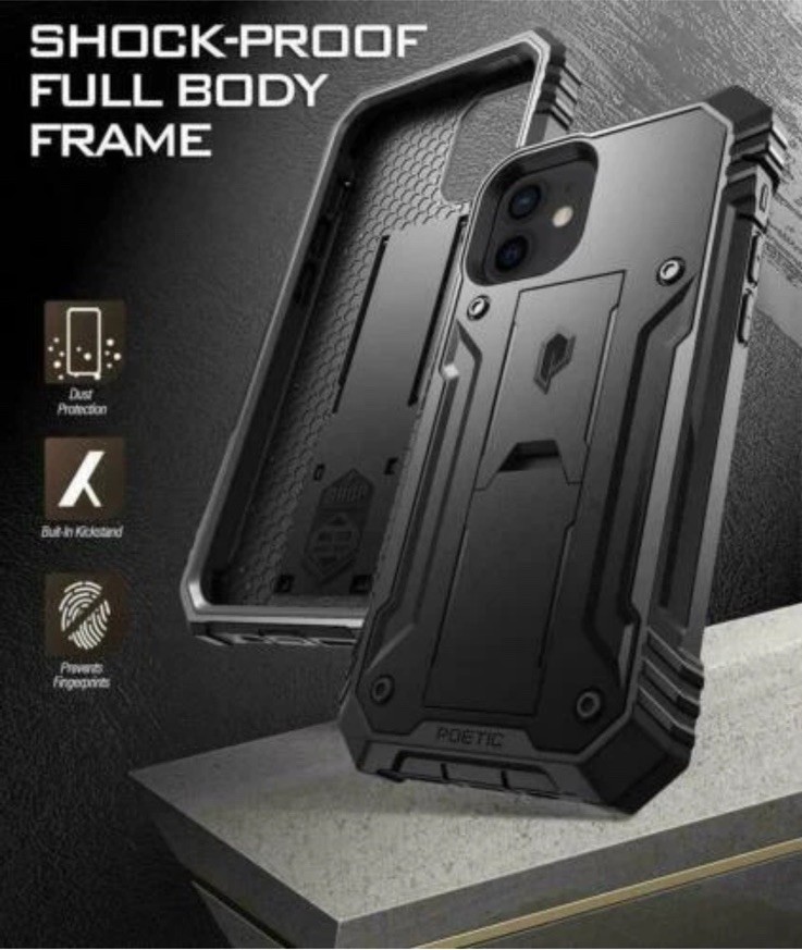 Poetic Shockproof For iPhone 12/12 Pro Case,Full Coverage Protective Cover Black