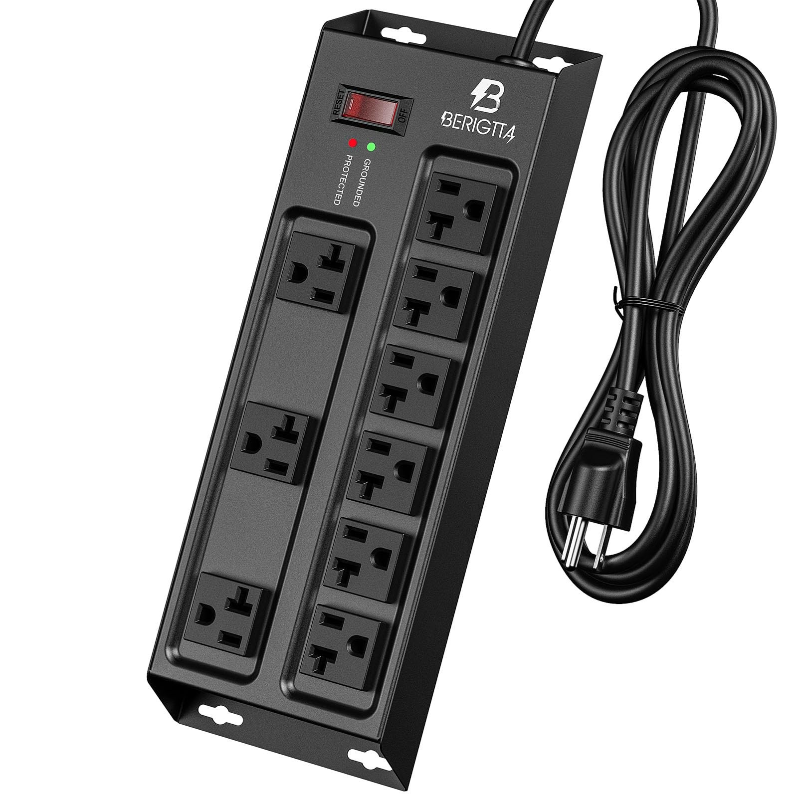 Heavy Duty Metal Power Strip, 20 AMP Surge Protector with 9 Outlets, 12 Gauge