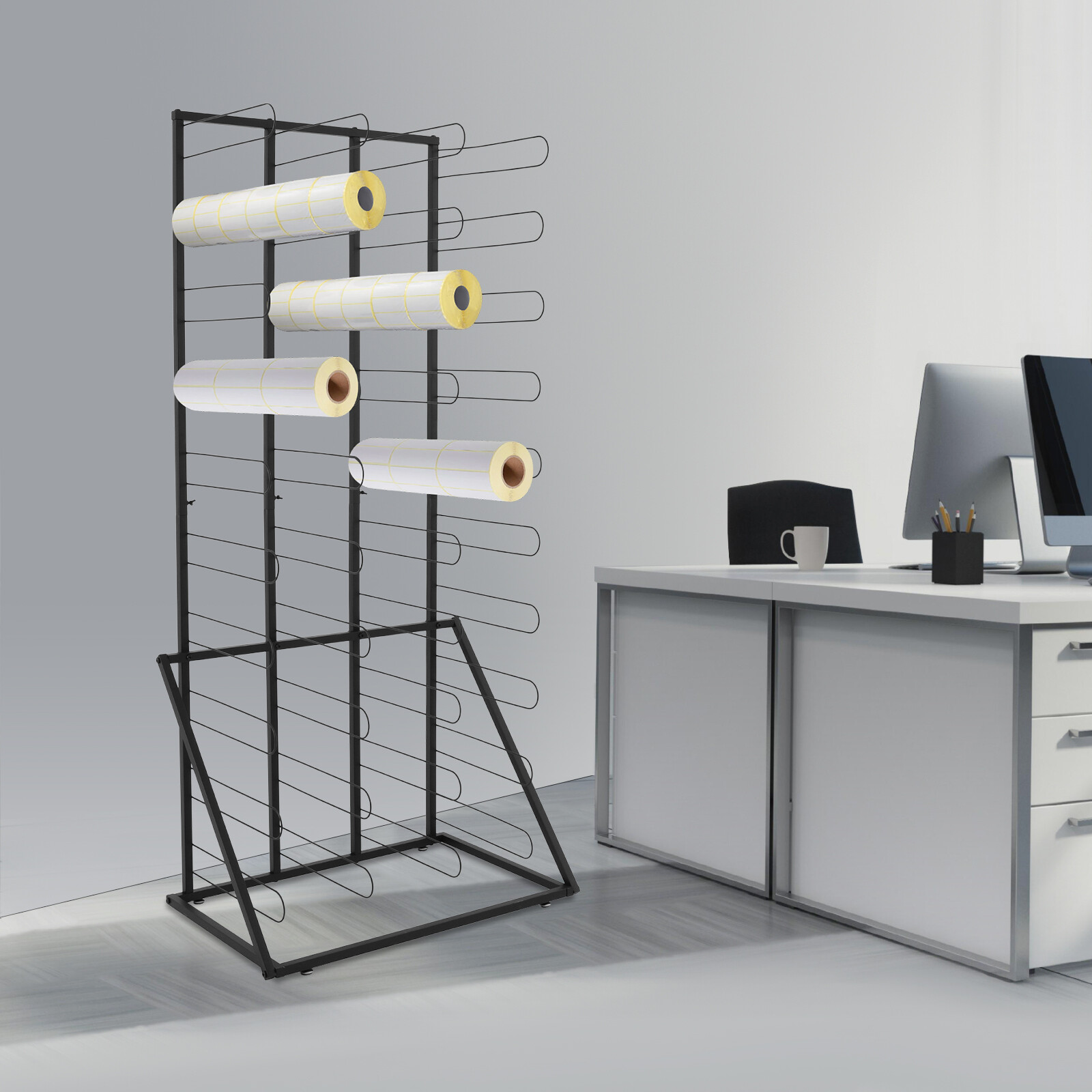Vinyl Roll Storage Rack, Durable Floor Organizer with 40 Shelves US~