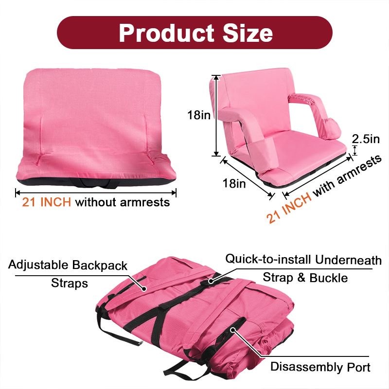 18" Extra Wide Portable Reclining Folding Chair 4 Pockets and Shoulder Straps