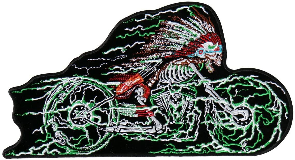 SKELETON CYCLE INDIAN 5 INCH PATCH [IRON ON SEW ON -PC15]