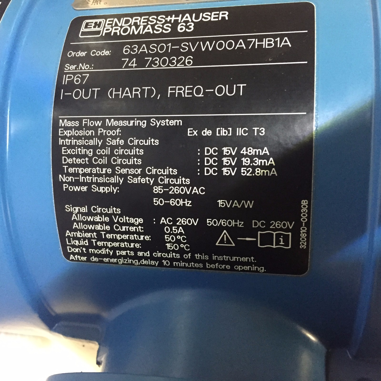 Endress+Hauser PRMASS A 63AS01-SVW00A71BHA 25bar Container