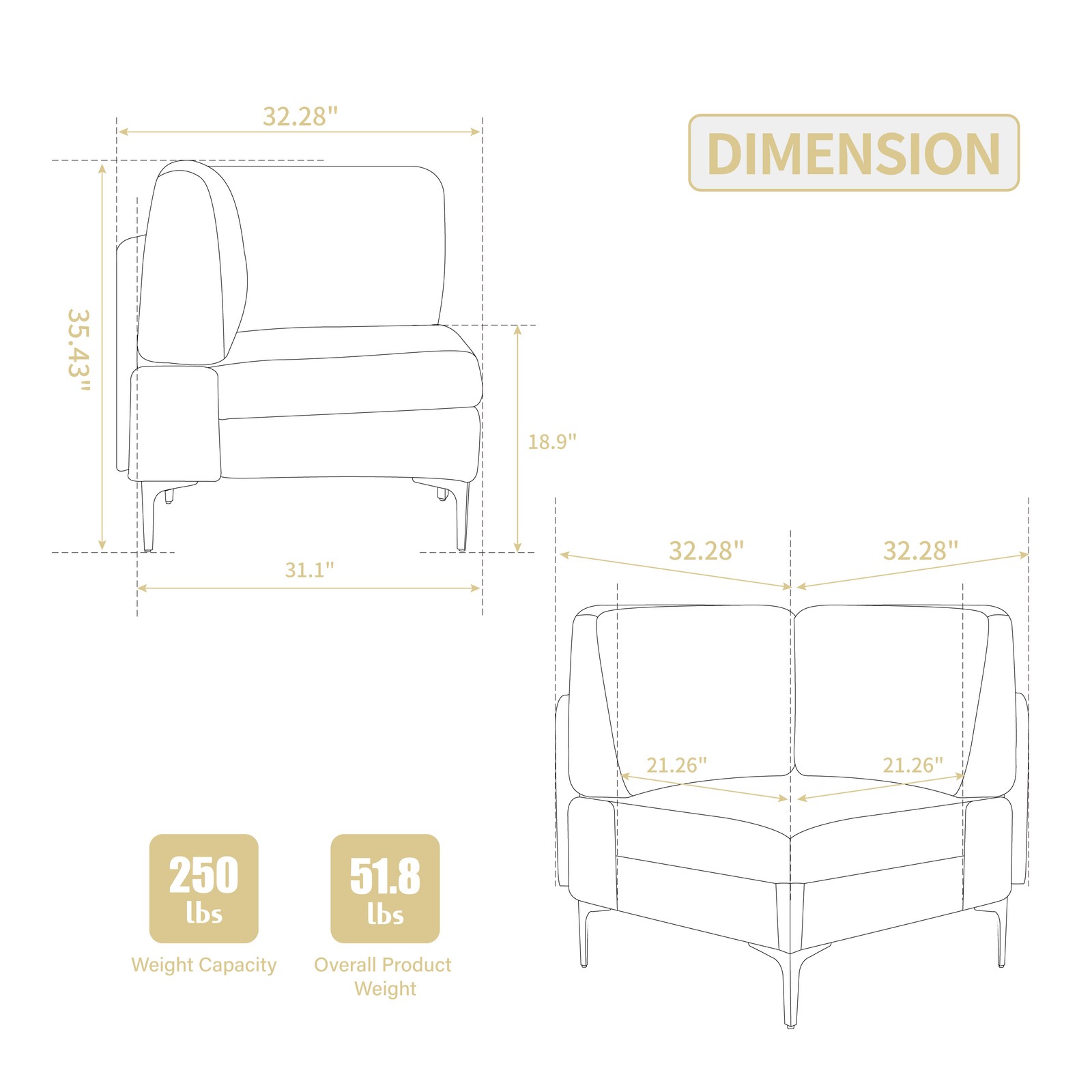Modular Sectional Sofa Corner Seat,Middle Seat Module Couch,Gray