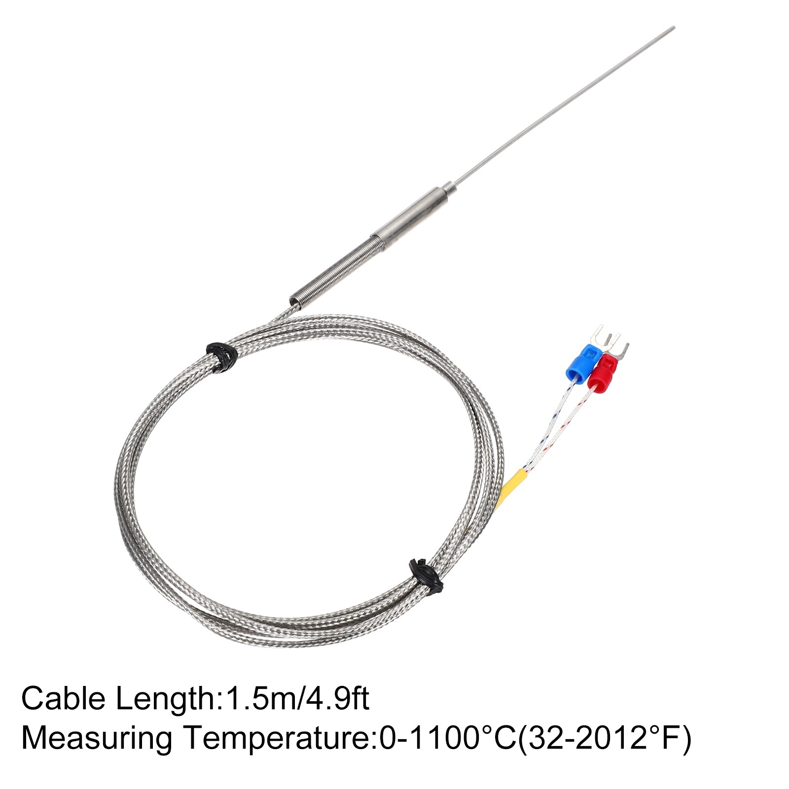K Type Thermocouple Temperature Sensor Probe 1.5x100mm 4.9ft Wire 0-1100°C