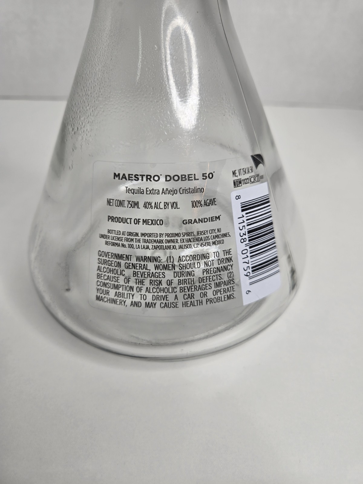 Maestro Dobel 50 Extra Anejo Cristalino 750ml Numbered Bottle Box Set - Empty