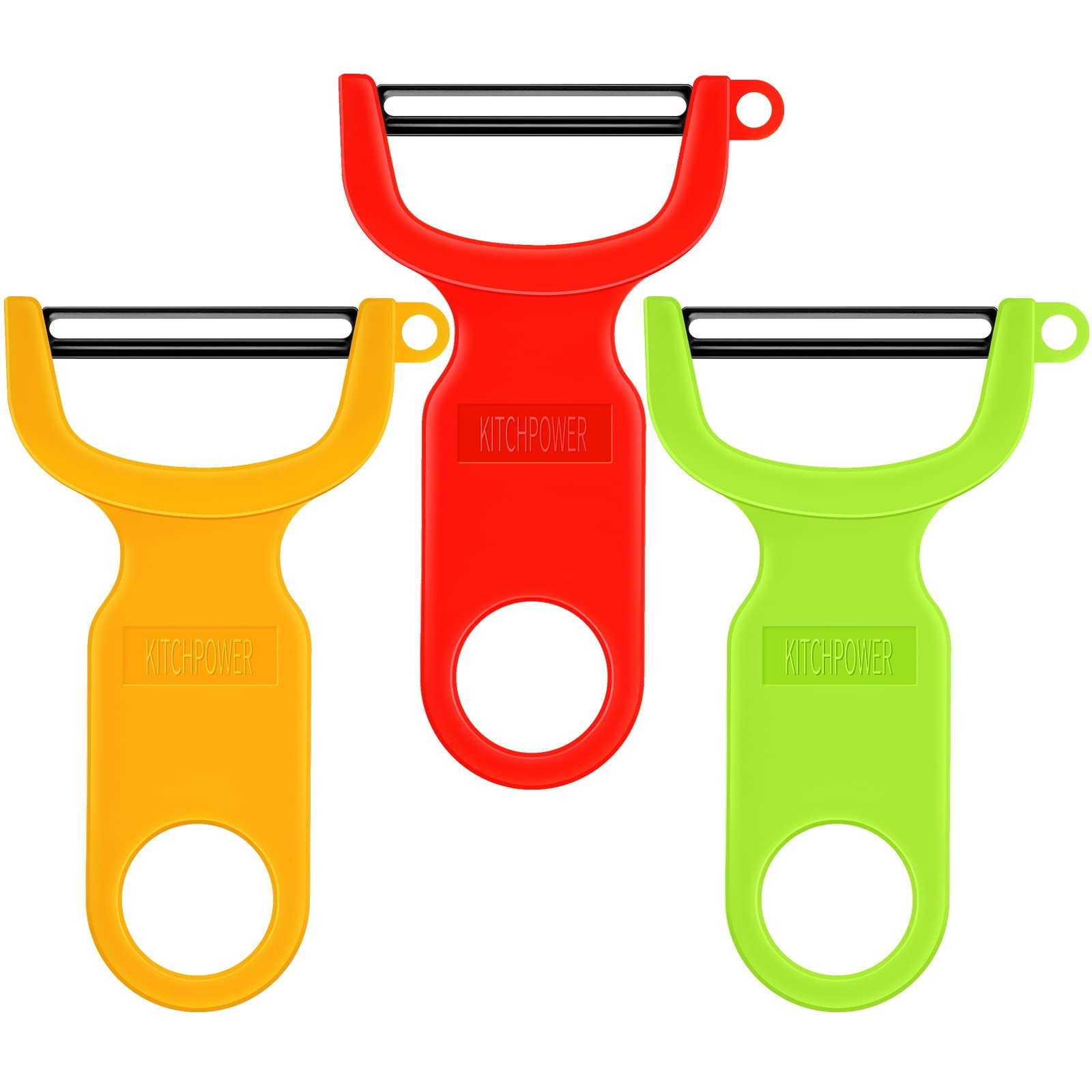 Set of 3 Swiss Peelers Red Green Yellow Ultra Sharp Y Peeler with Eye Remover