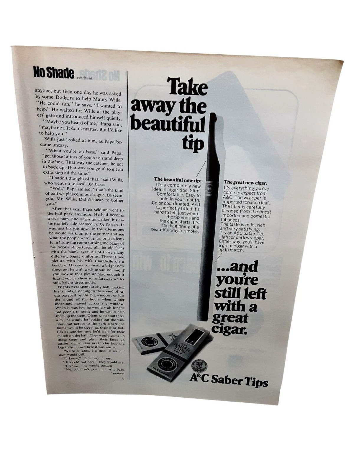 1973 A&C Saber Tips Cigars Vintage Tobacco Magazine Print Ad