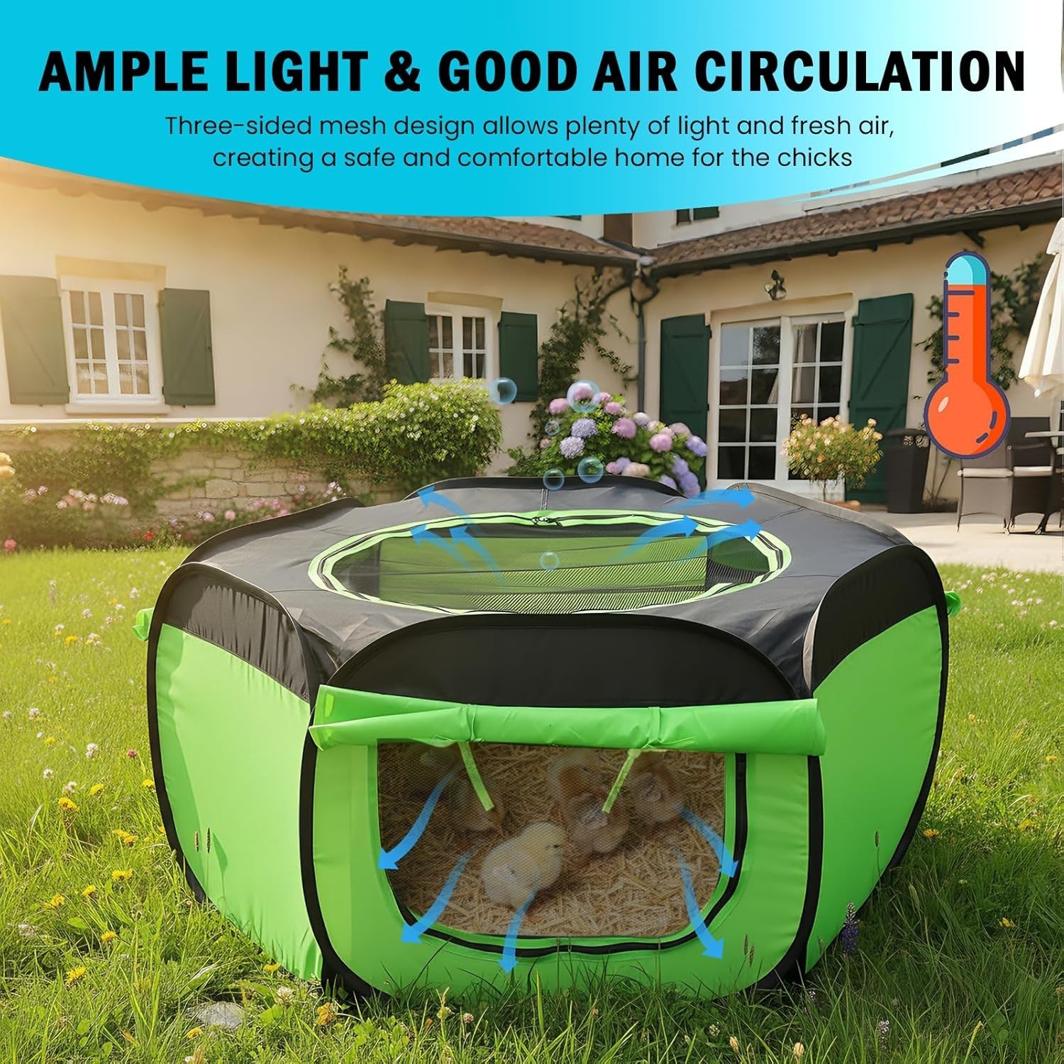 Chicken Brooder Box for Chick Starter Kit Upgrade Three-Sided Mesh Window Bro...