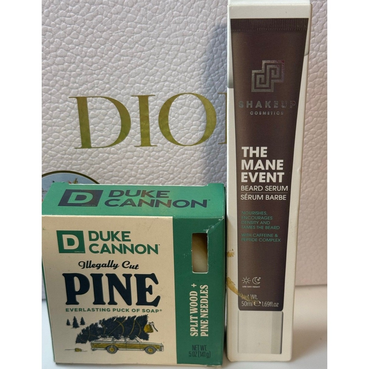 Duke Cannon Illegally Cut PINE Puck Soap & Shakeup The Mane Event Beard Serum