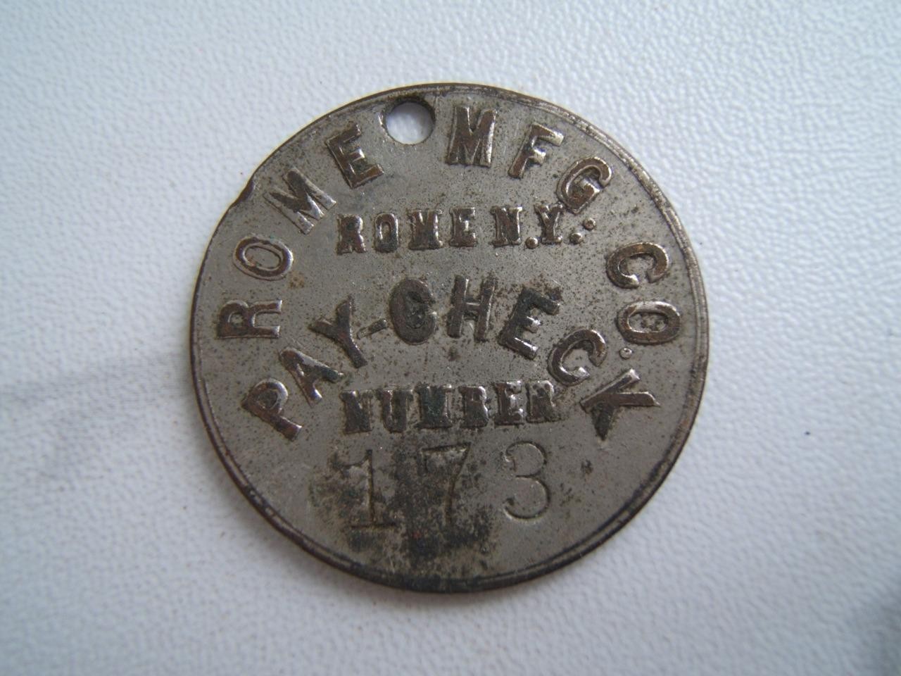 VINTAGE ROME MFG. CO. ROME, NY PAYCHECK NUMBER 173