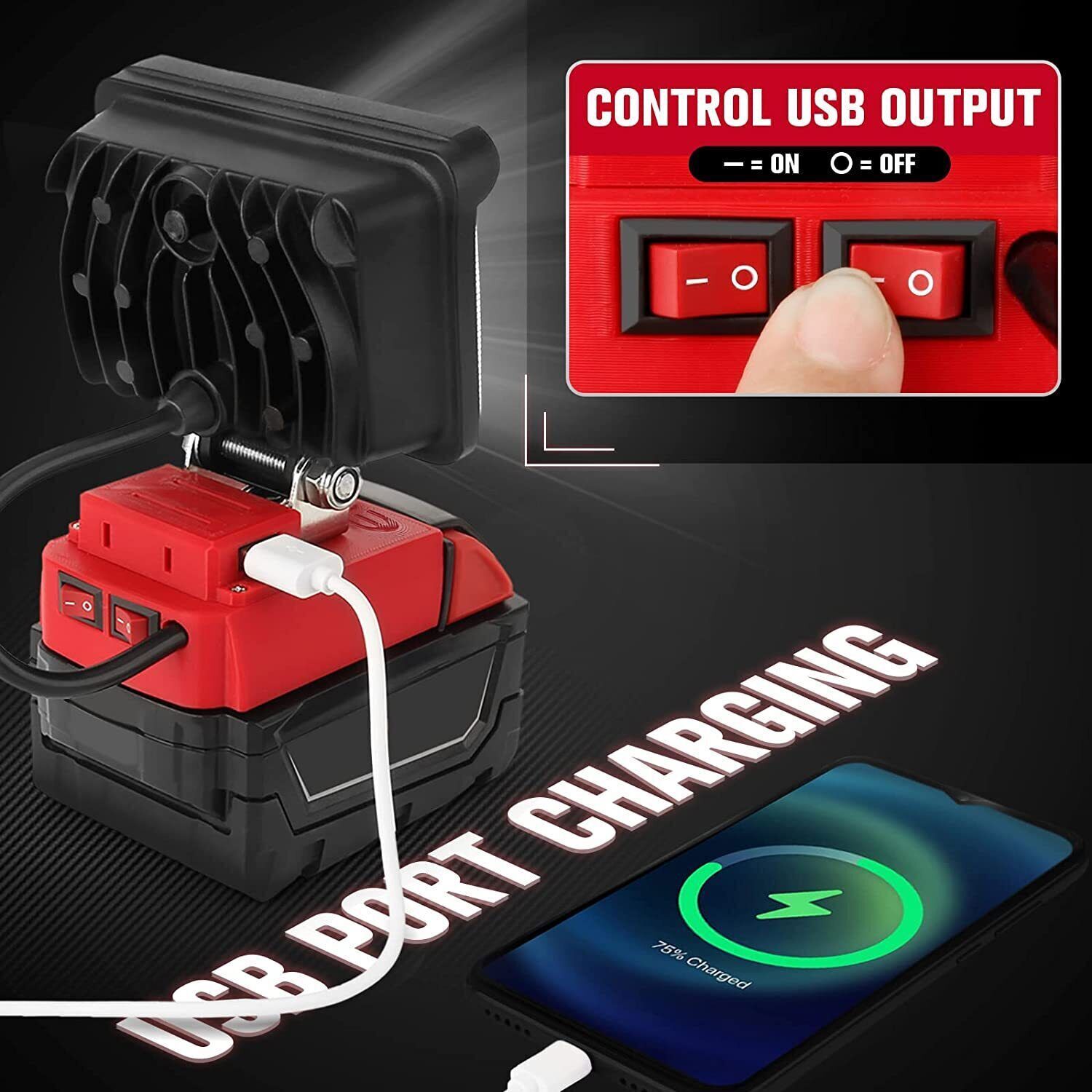 2PCS Wireless LED Work Light for Milwaukee M18 18V Battery Cordless Outdoor Lamp