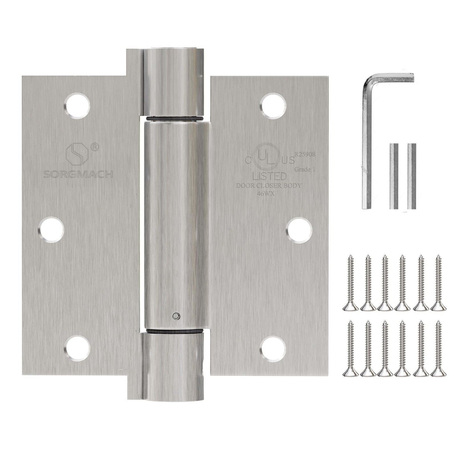 3 Pack Self Closing Door Hinges 3.5 inch Satin Nickel Door Hinges Spring Load...
