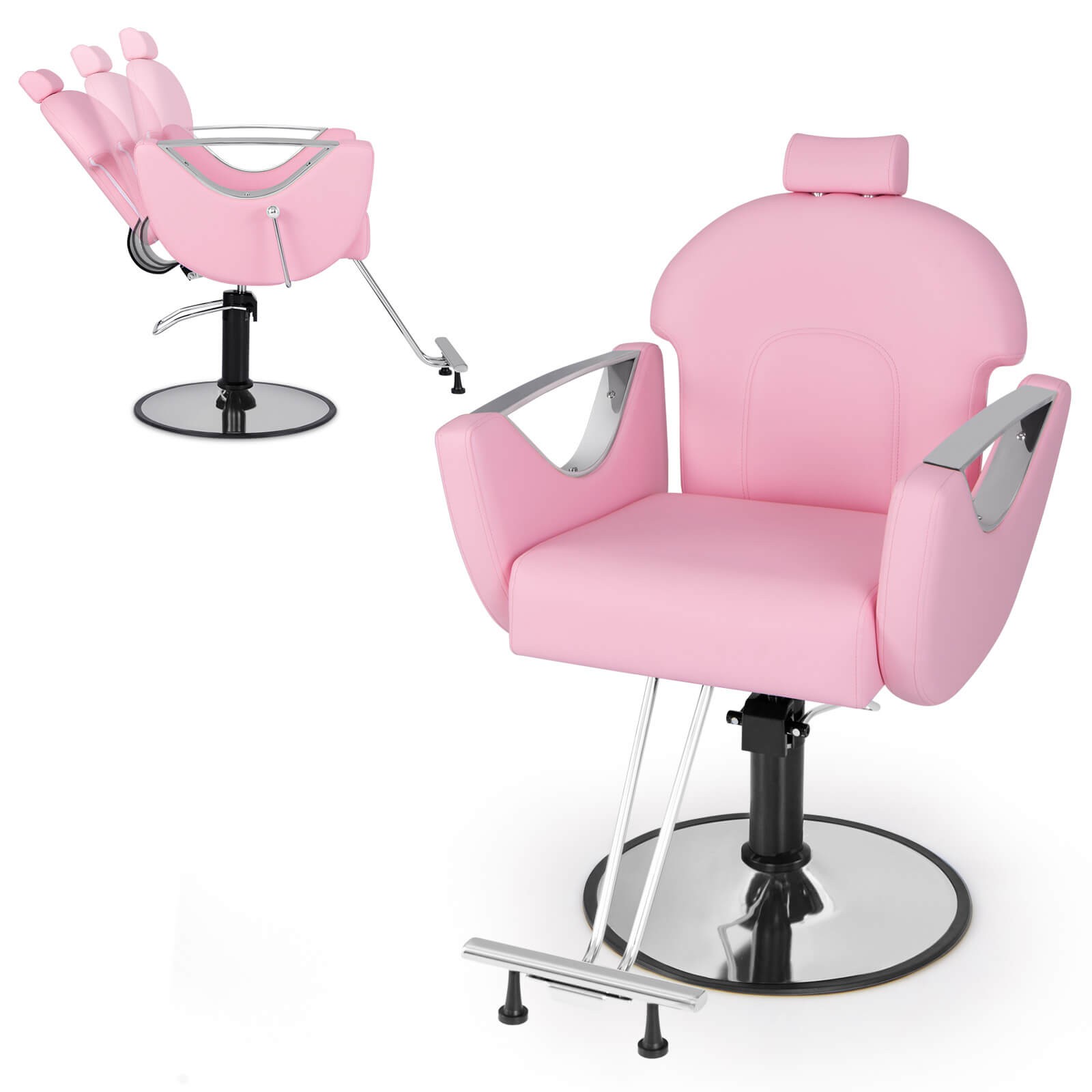 Barber Chair Reclining Salon Chair for Hair Stylist w/Adjustable Height Headrest