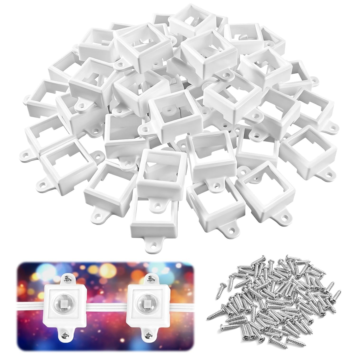 40 Packs Light Clips Mounting Brackets with Screws for Outdoor Lights, Home Tool