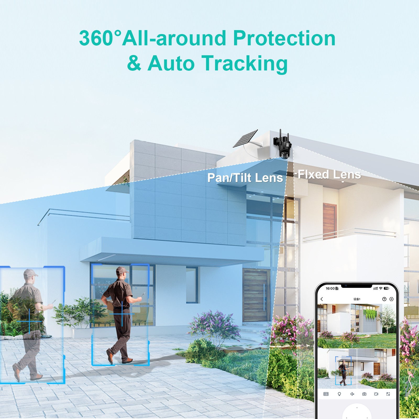 Solar Battery Powered Wireless WiFi Outdoor Pan/Tilt Home Security Camera System