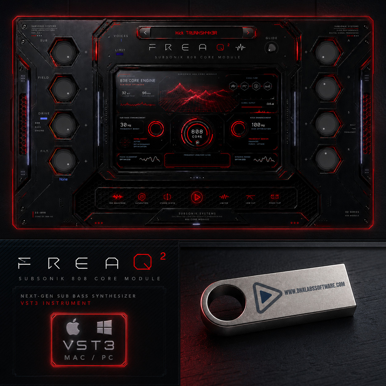 VST3 Mac/Pc Freaq 2 Trap Plugin 808s Sub Bass - Physical USB