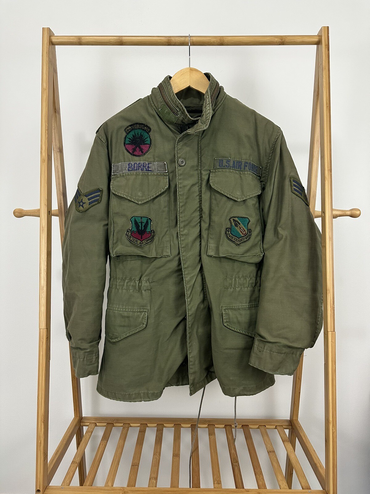 VTG OG 107 Cold Weather 80s Field Military Jacket W/ Liner USAF Patches RARE S