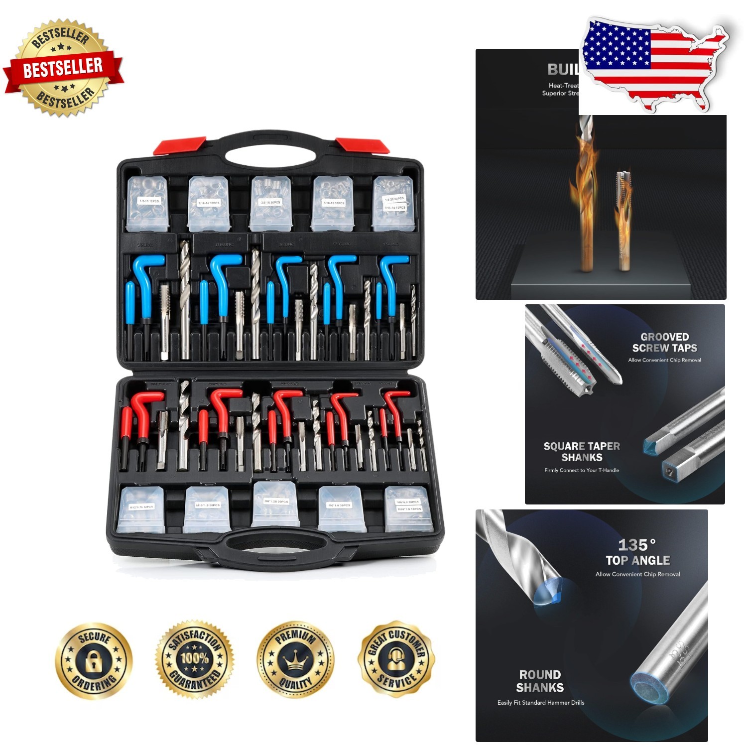 Complete Thread Repair Kit, SAE Metric Helicoil, 304pc, HSS Bits, Organizer