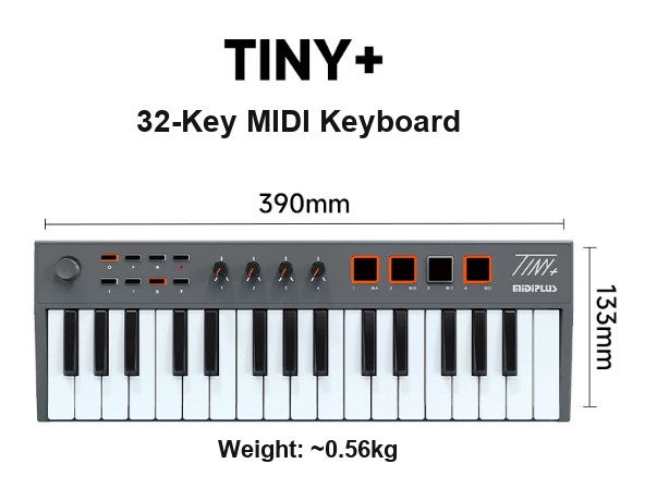 Midiplus TINY+ 32 Key USB MIDI Keyboard Drum Pad Knob Beat Maker Music Studio