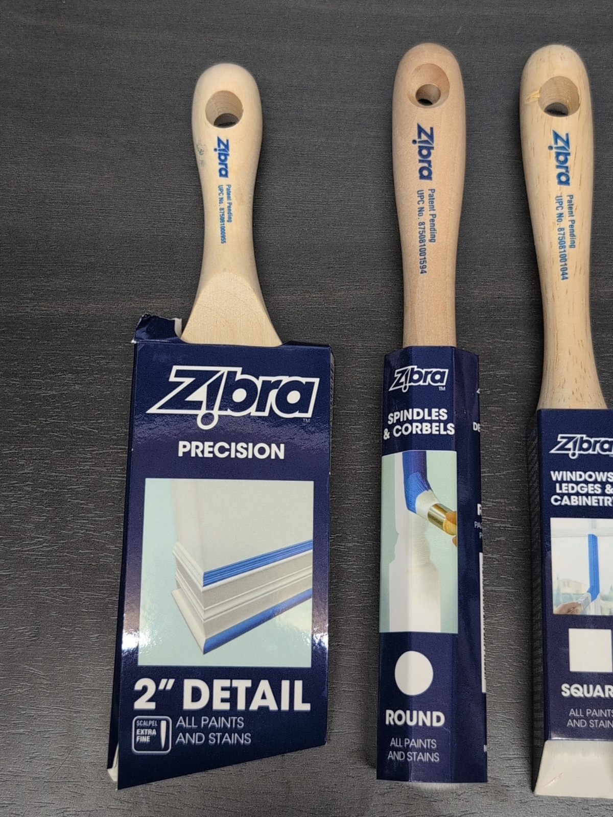 Zibra 4 Pack DIY Assorted Paint Brushes 2" Detail Round Square & Triangle