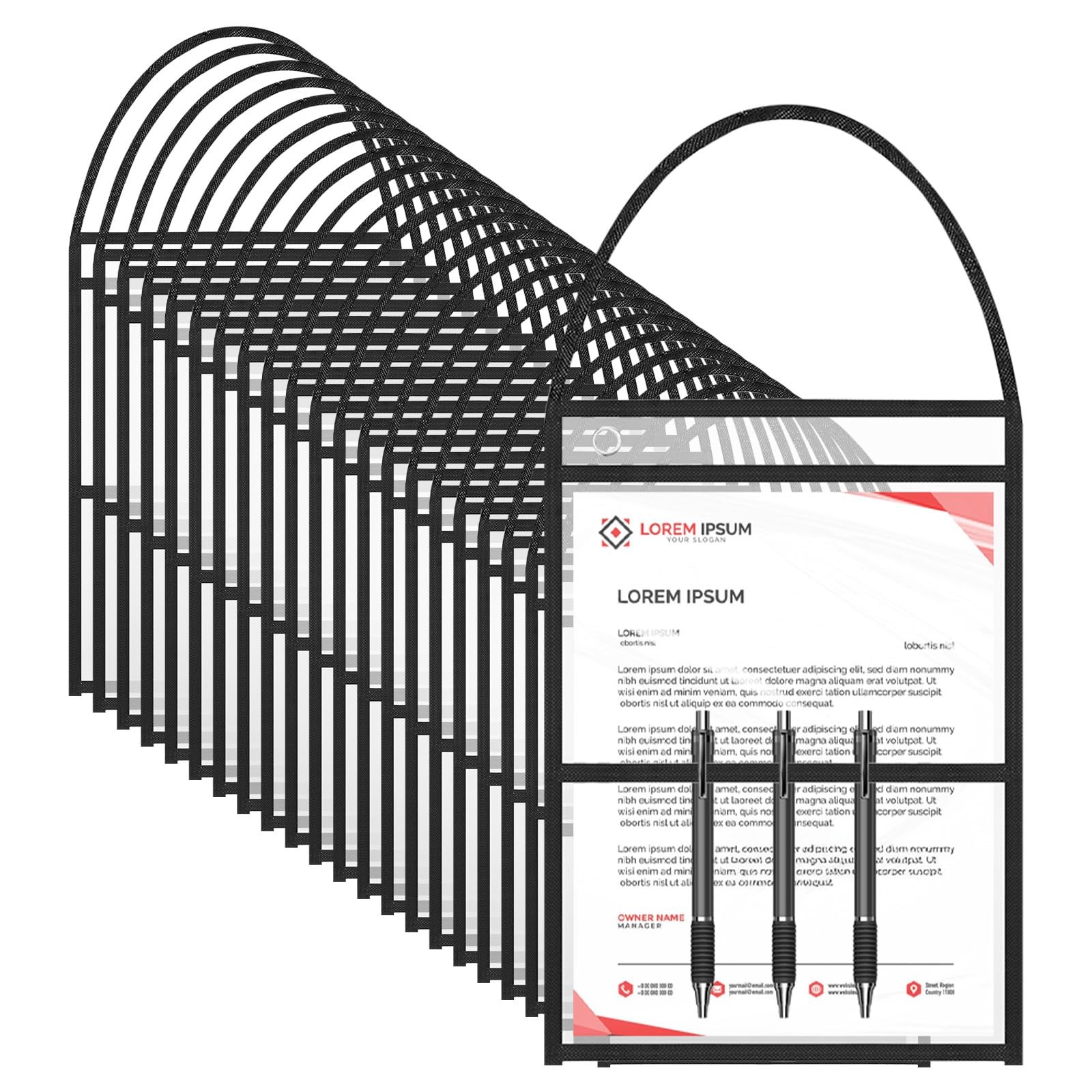 24 Pack Job Ticket Holder with Hanging Strap, 9" x 12" Double-Sided Clear Dry...