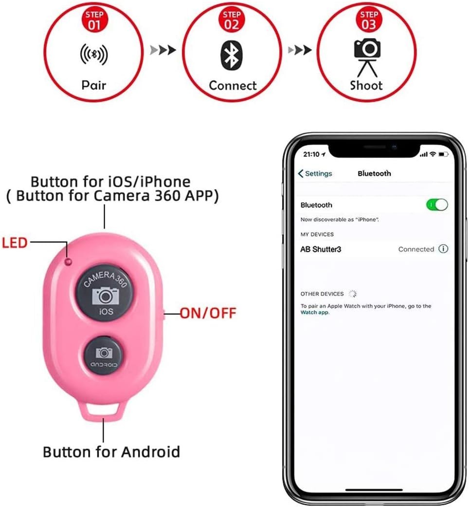 Portable Wireless Shutter Remote for iPhone and Android - Take Photos Anywhere