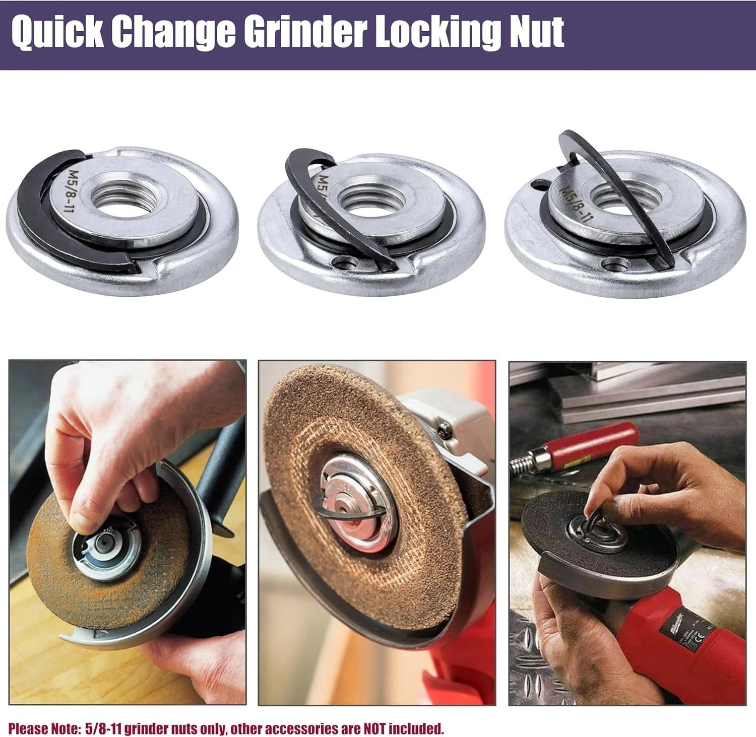 2pcs Quick Change Angle Grinder Flange Nuts 5/8-11 Replacement Lock Nut for Grin