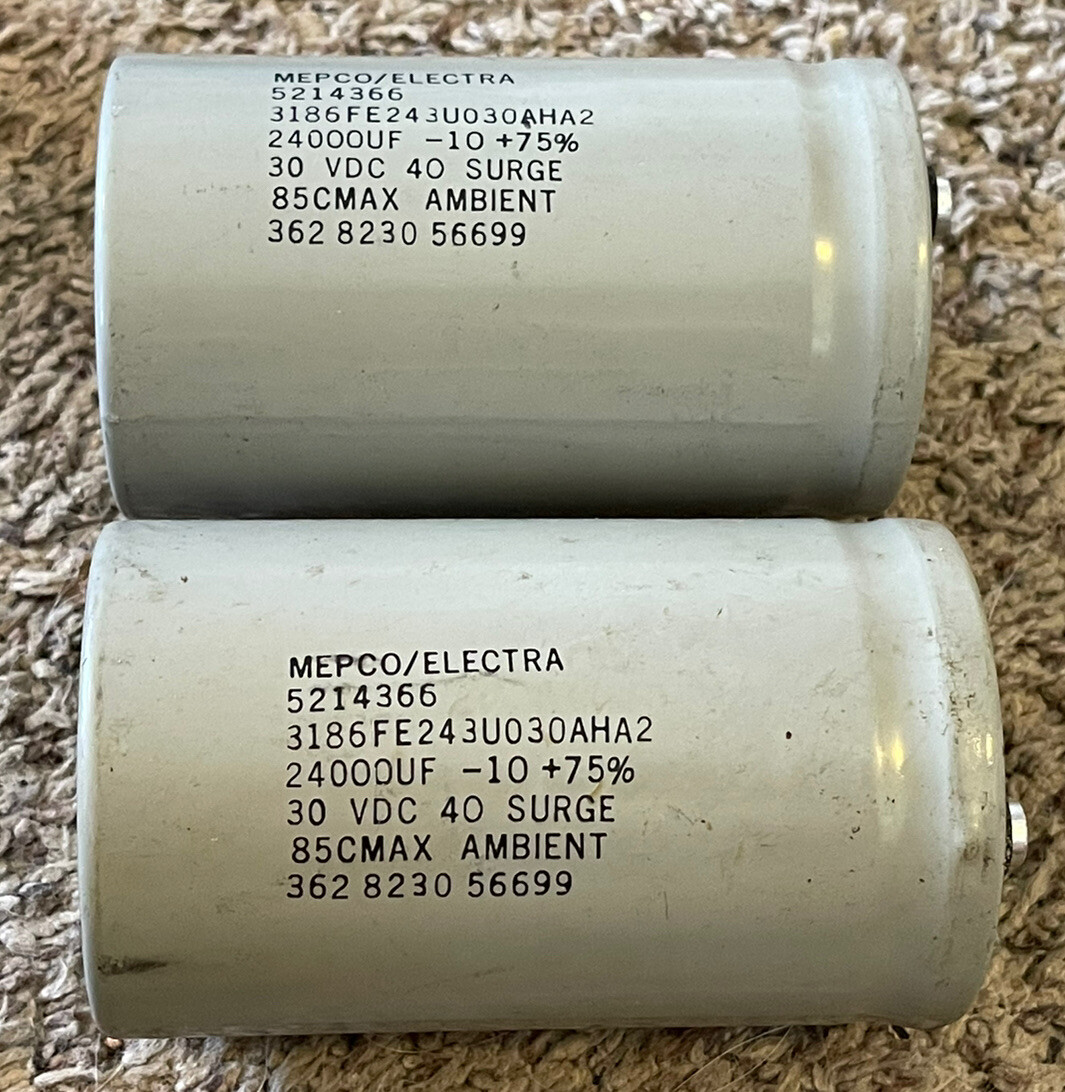 (2) MEPCO / ELECTRA Can Capacitors, 5214366, 24000uF, 30 VDC