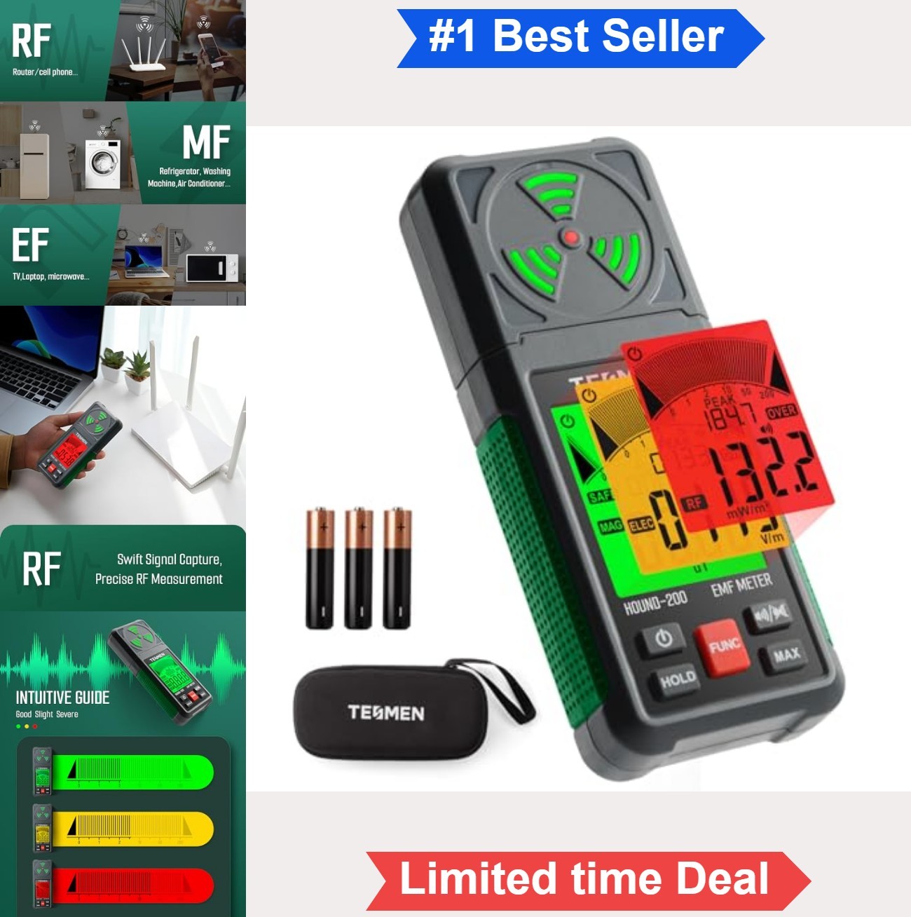EMF Meter 3-in-1 RF EF MF Electromagnetic Field Detector WiFi 5G Signal Tester