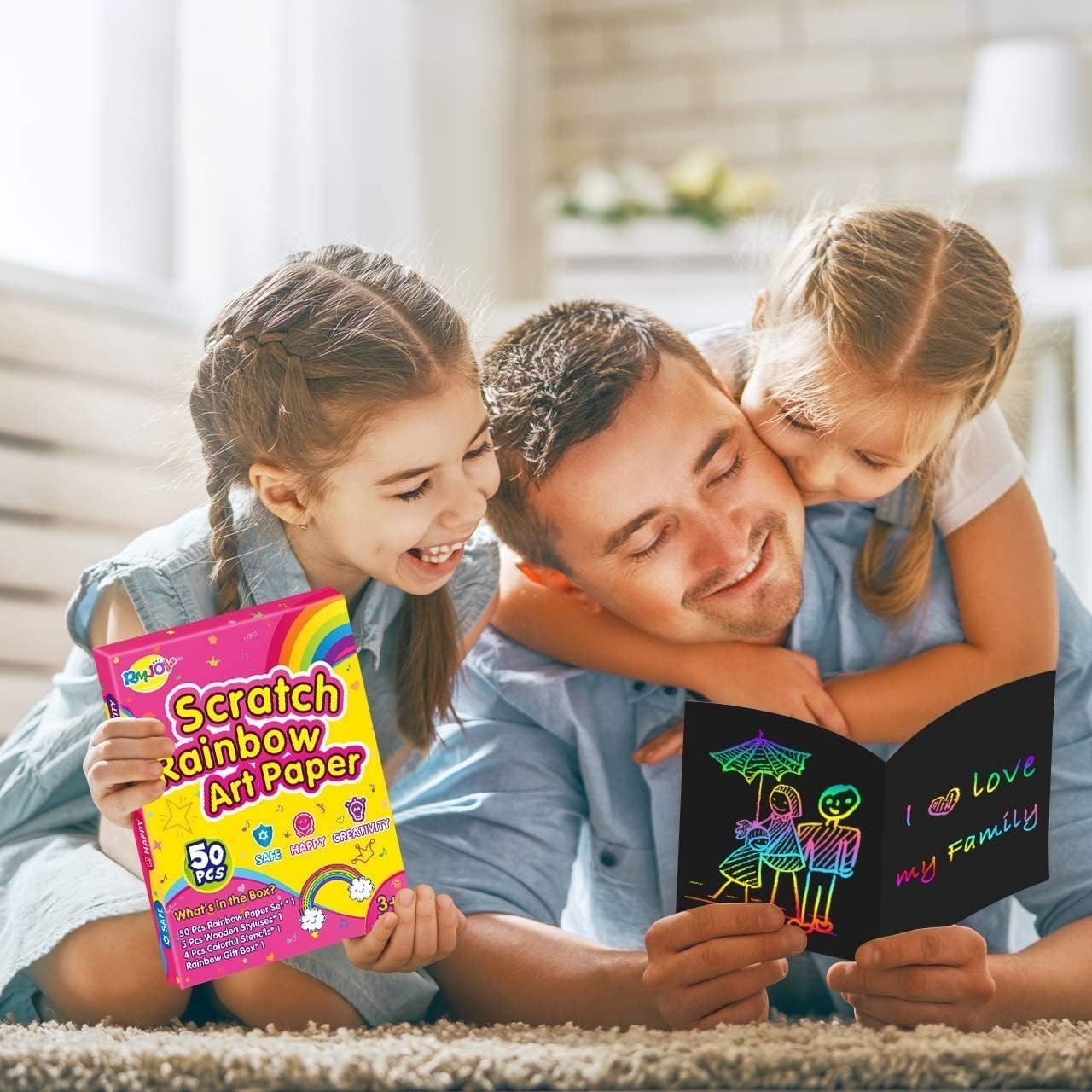 Creative Rainbow Scratch Art Set - 50 Scratch Papers with Stencils for Ages 3-12