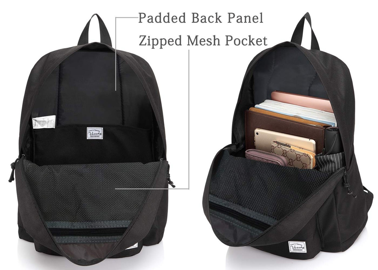VASCHY Lightweight Backpack for School, Classic Basic Water Resistant Casual ...