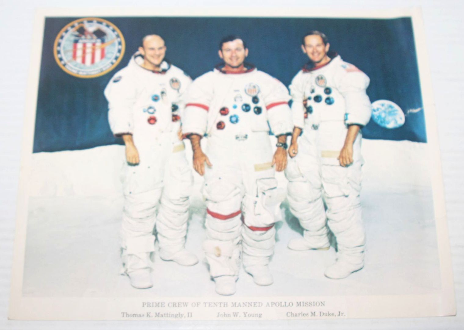 Apollo 16 Crew Mattingly Young Duke NASA 8 x 10" - Vintage Official Photo 1972