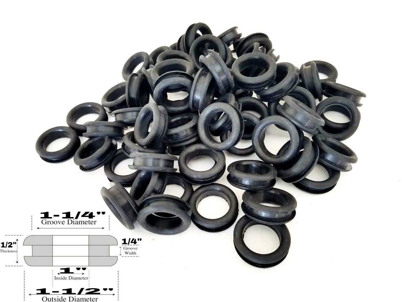 25-Pack of Rubber Grommet Wiring Bushings, 1" ID, 1/4" Groove, Fits 1-1/4" Hole