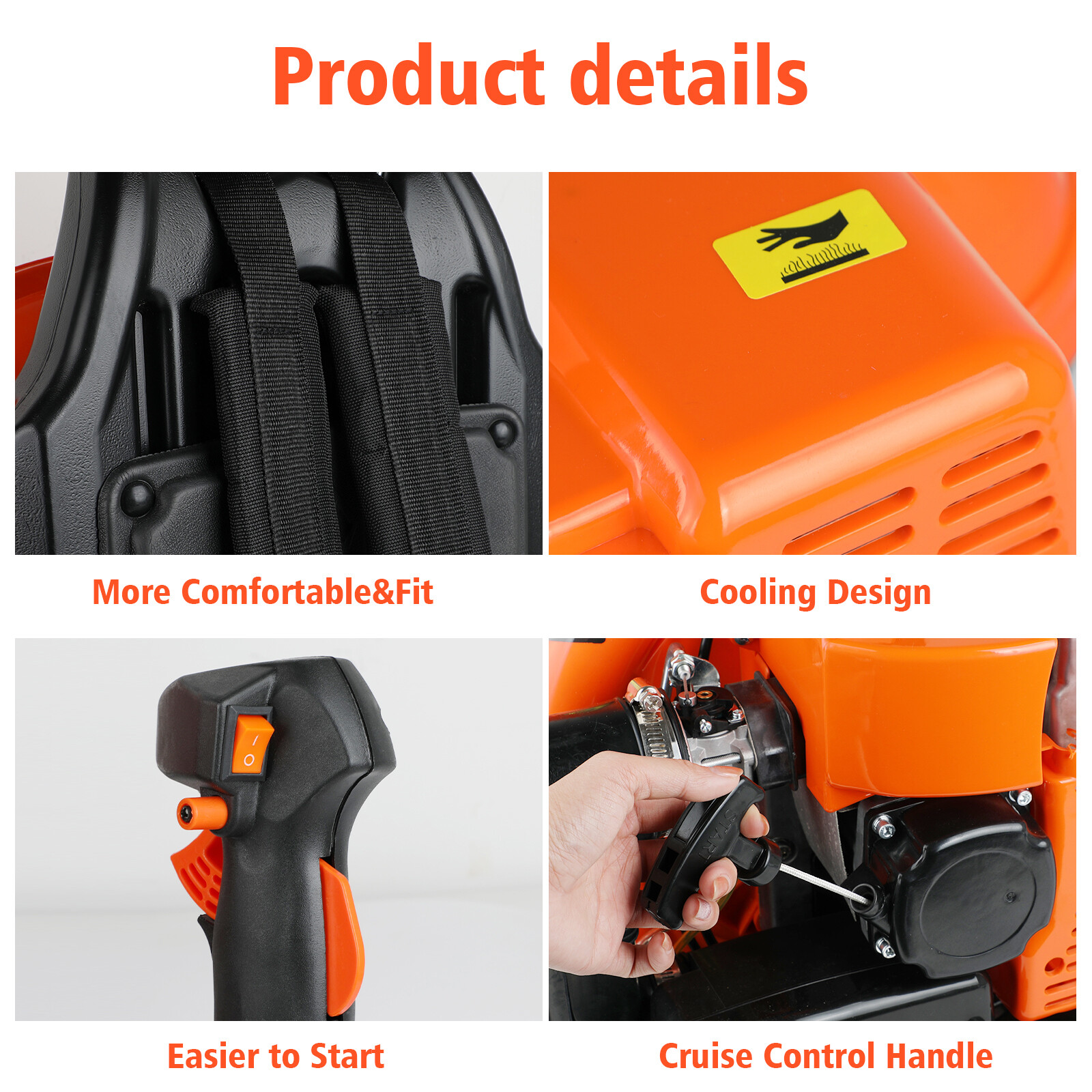 Backpack Leaf Blower Gas Powered Snow Blower 665CFM 63CC 2-Stroke Petrol Blower