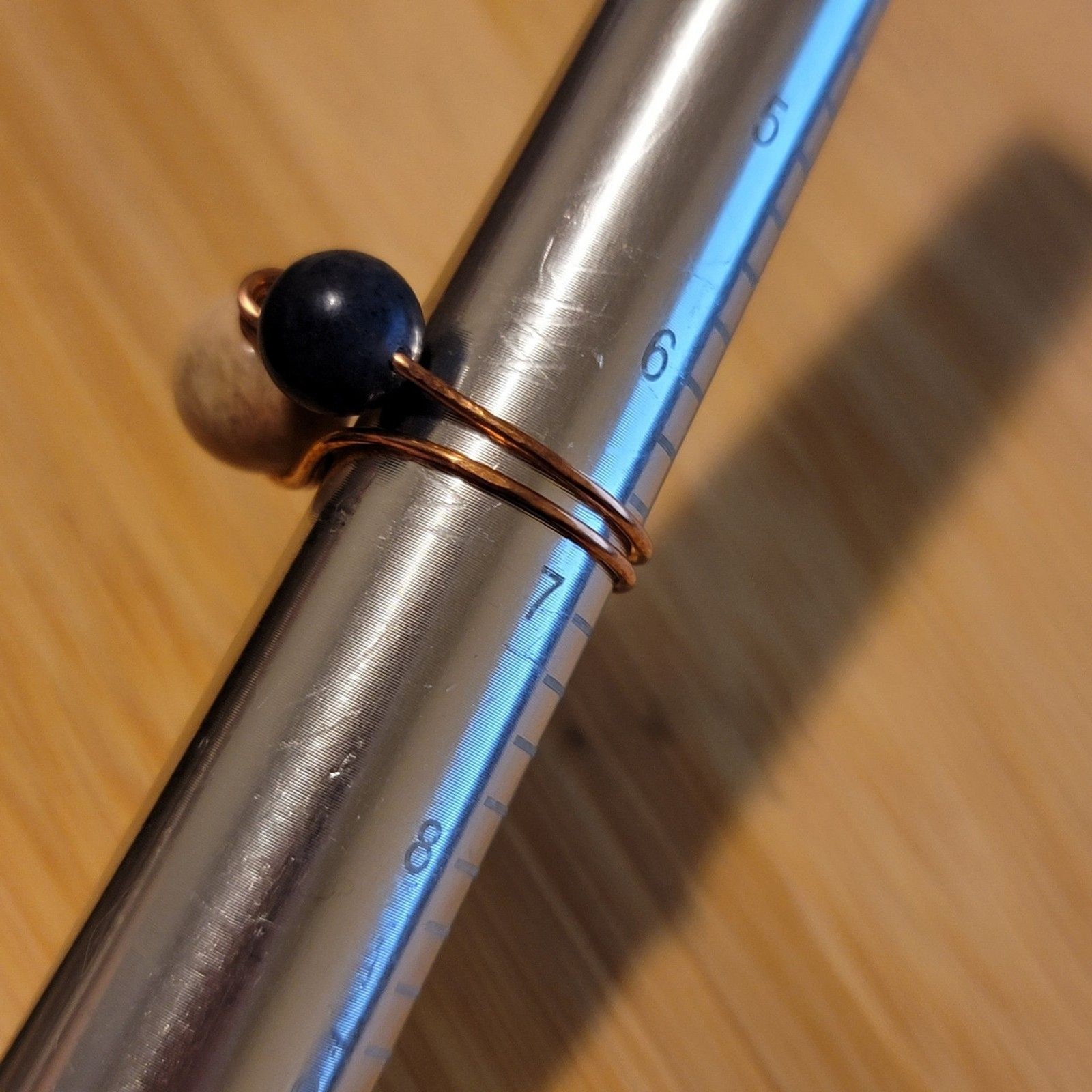 Handmade Sunstone and Blue Aventurine Copper Wire Wrapped Ring