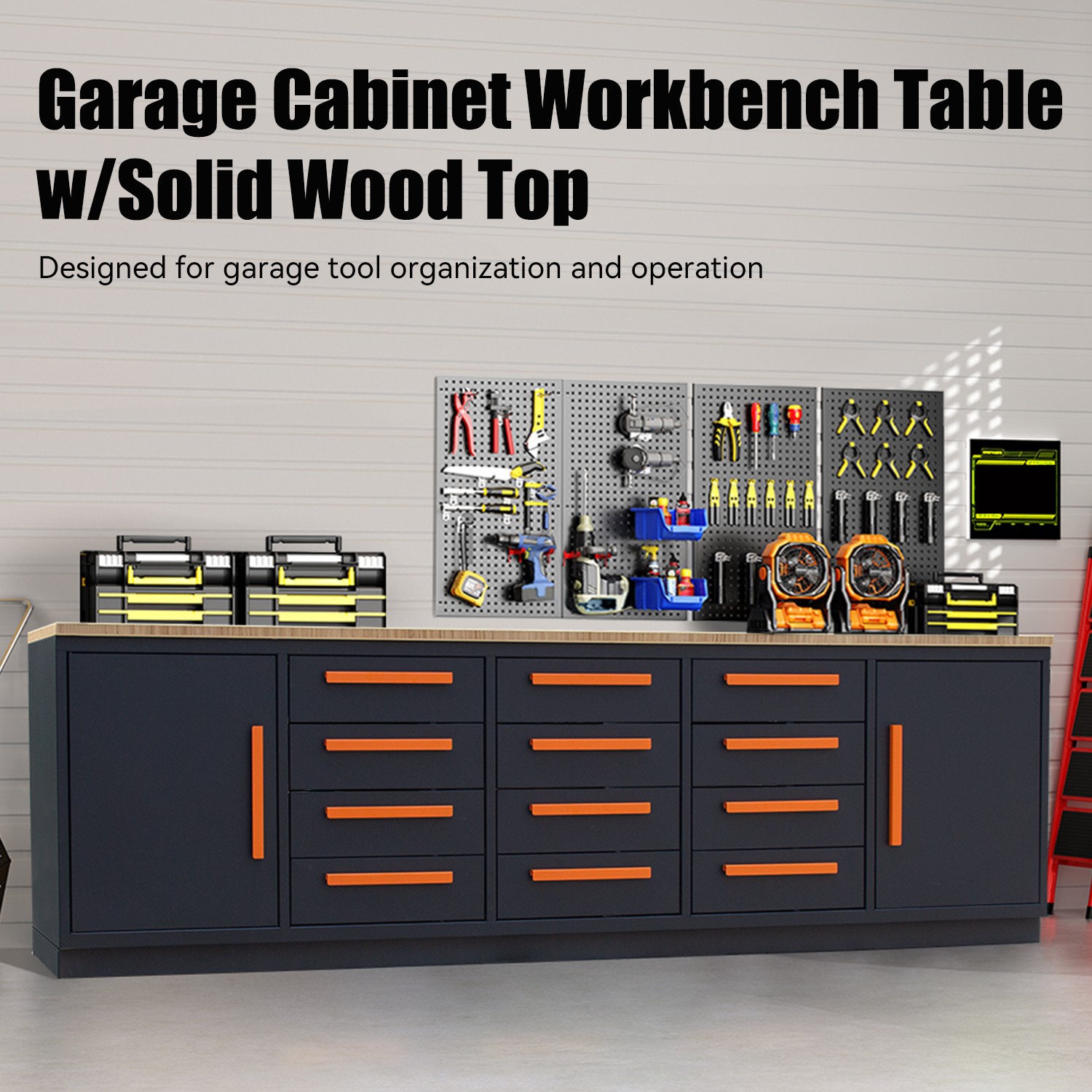 12 Drawer Heavy Duty Rolling Cabinet Workbench Table w/Solid Wood Top for Garage