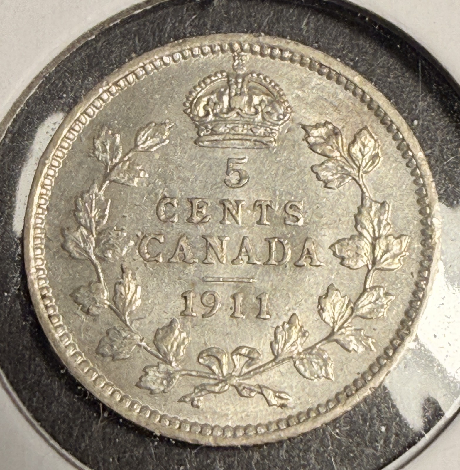 1911 Canadian 5ct Silver, AU. (18638)