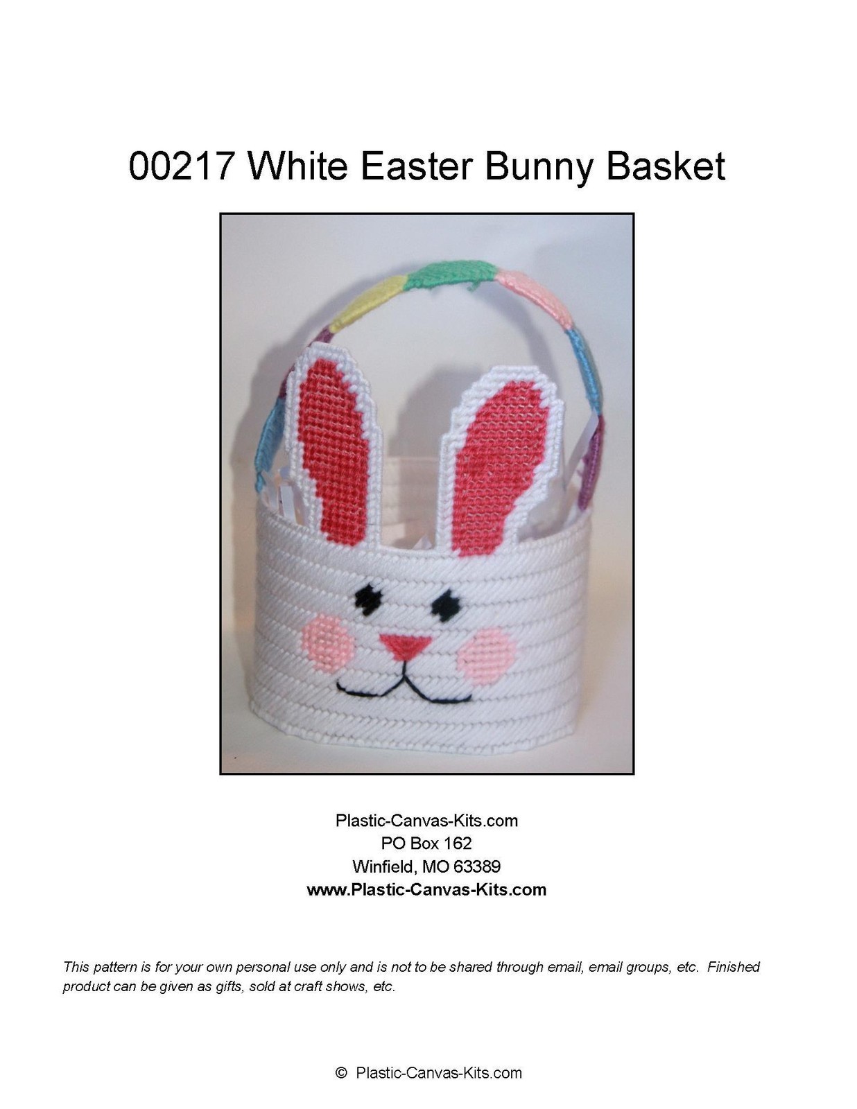 White Easter Bunny Basket-Plastic Canvas Pattern or Kit